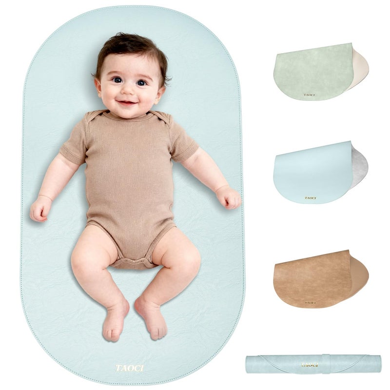 TAOCI Baby Changing Pad, Wipeable Portable Changing Pad, Diaper Change Mat, Waterproof Vegan Leather Changing Pads for Home & Travel, Light Blue, 27.5 x 15.7 '' - Image 1